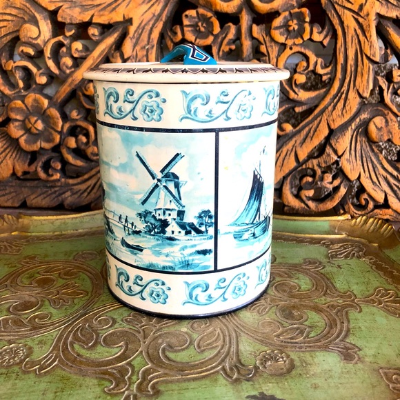 Cookie Canister Vintage Midcentury West Germany Ships and Windmill Tin - Picture 3 of 13
